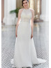Halter Neck Ivory Lace Chiffon Keyhole Back Wedding Dress